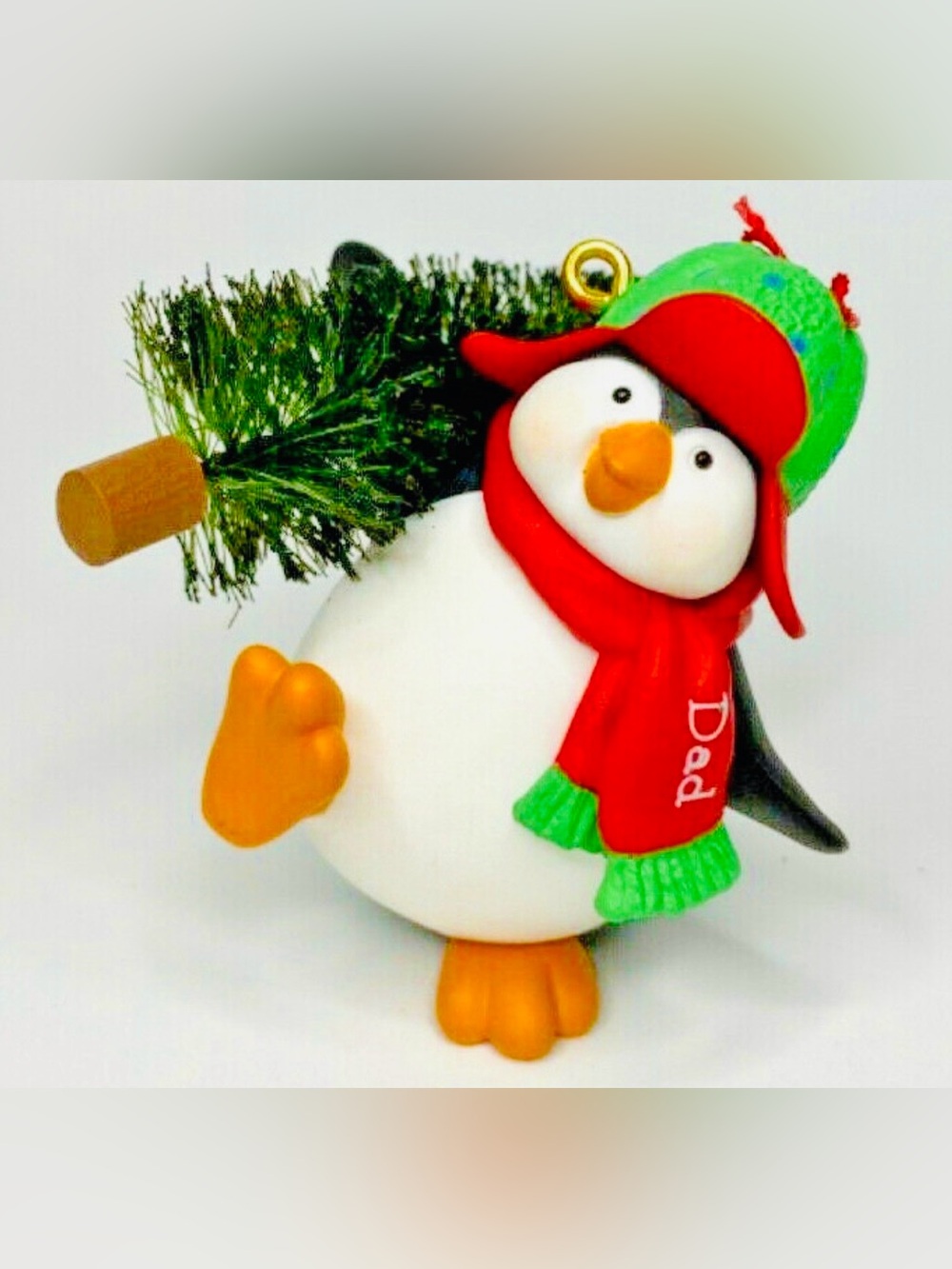 2003 Dad Hallamark Keepsake Green & Red Penguin Bird Ornament - Dad